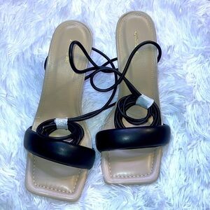 Black PU Padded Strap Heeled Sandals Size 9